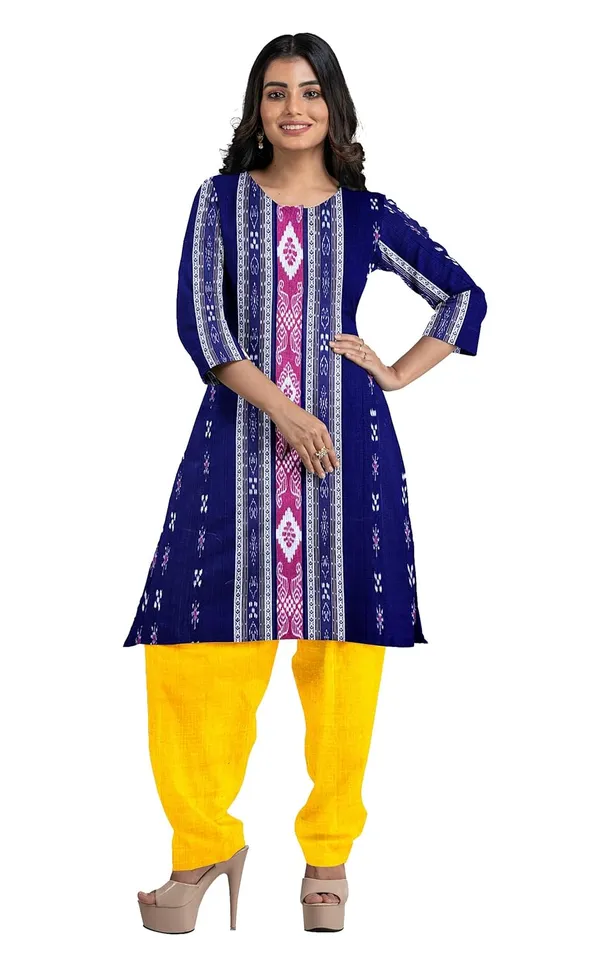 Multicolor_Pure_Cotton_Sambalpuri_Handloom_Dress_Material_With_Dupatta_Bottom_Wear_3_Piece_Set