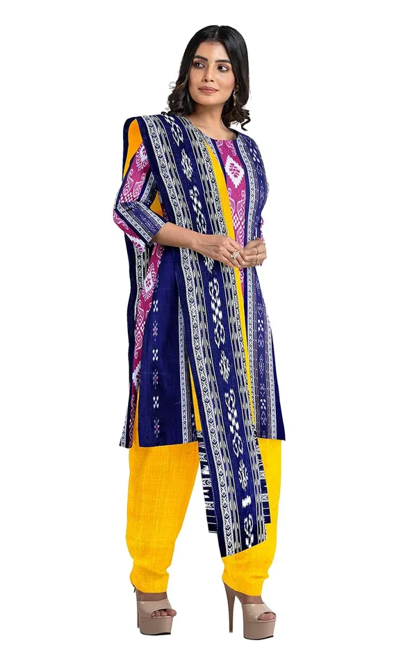 Multicolor_Pure_Cotton_Sambalpuri_Handloom_Dress_Material_With_Dupatta_Bottom_Wear_3_Piece_Set