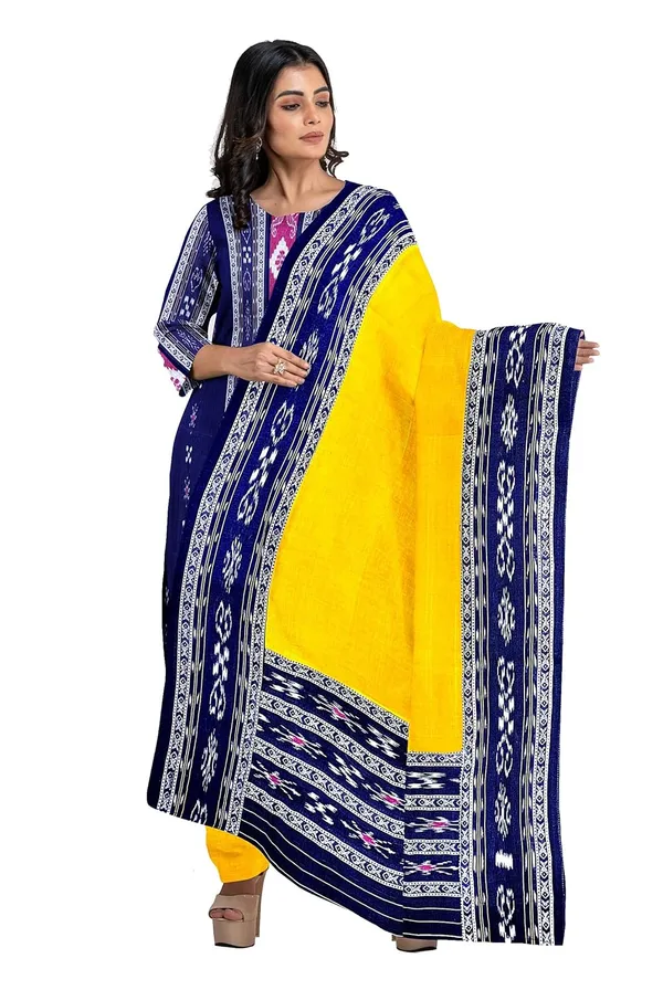 Multicolor_Pure_Cotton_Sambalpuri_Handloom_Dress_Material_With_Dupatta_Bottom_Wear_3_Piece_Set