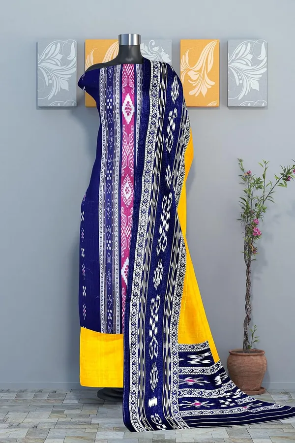 Multicolor_Pure_Cotton_Sambalpuri_Handloom_Dress_Material_With_Dupatta_Bottom_Wear_3_Piece_Set