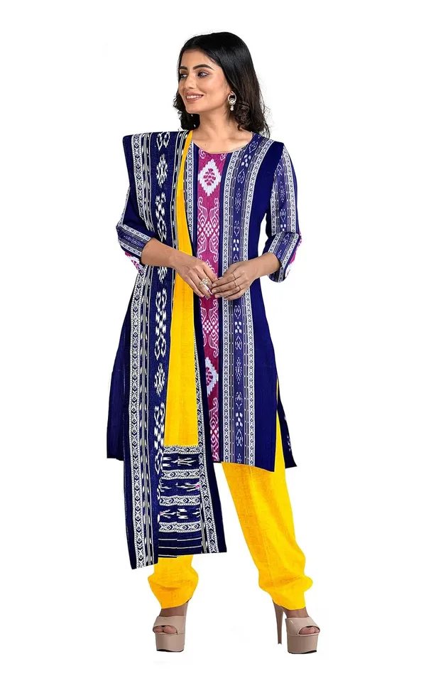 Multicolor_Pure_Cotton_Sambalpuri_Handloom_Dress_Material_With_Dupatta_Bottom_Wear_3_Piece_Set