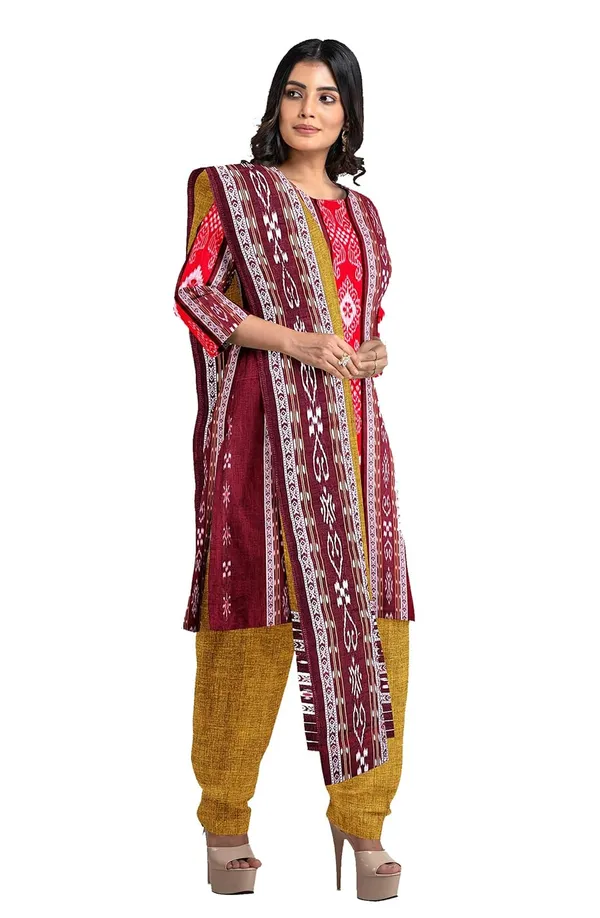 Multicolor_Pure_Cotton_Sambalpuri_Handloom_Dress_Material_With_Dupatta_Bottom_Wear_3_Piece_Set