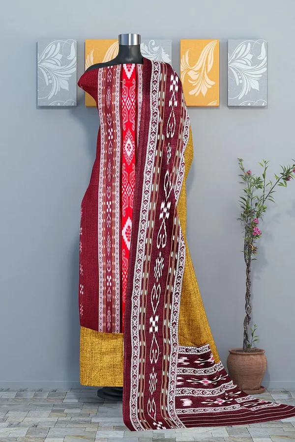 Multicolor_Pure_Cotton_Sambalpuri_Handloom_Dress_Material_With_Dupatta_Bottom_Wear_3_Piece_Set