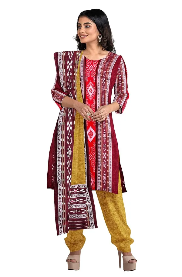 Multicolor_Pure_Cotton_Sambalpuri_Handloom_Dress_Material_With_Dupatta_Bottom_Wear_3_Piece_Set