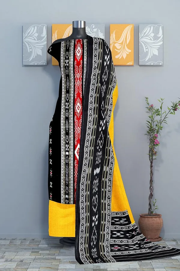 Multicolor_Pure_Cotton_Sambalpuri_Handloom_Dress_Material_With_Dupatta_Bottom_Wear_3_Piece_Set