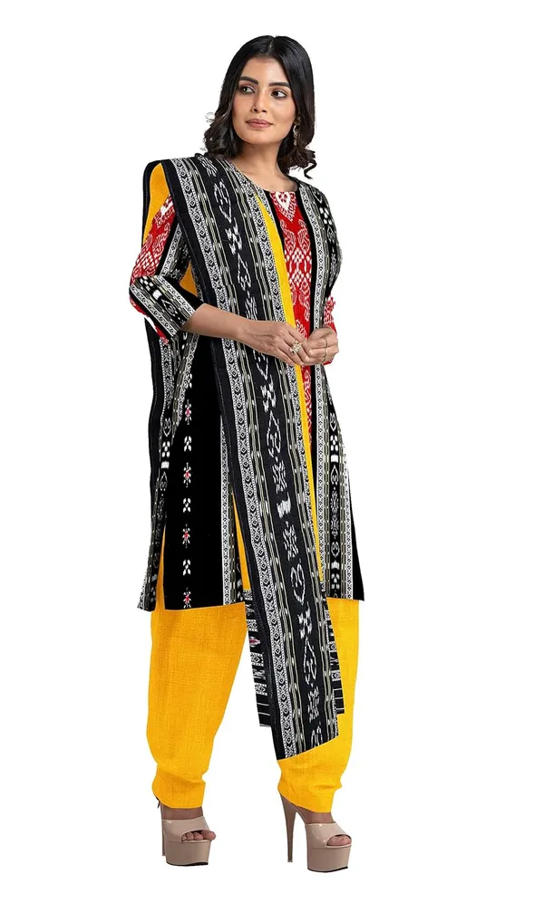 Multicolor_Pure_Cotton_Sambalpuri_Handloom_Dress_Material_With_Dupatta_Bottom_Wear_3_Piece_Set