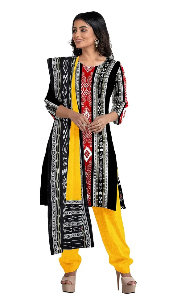 Multicolor_Pure_Cotton_Sambalpuri_Handloom_Dress_Material_With_Dupatta_Bottom_Wear_3_Piece_Set