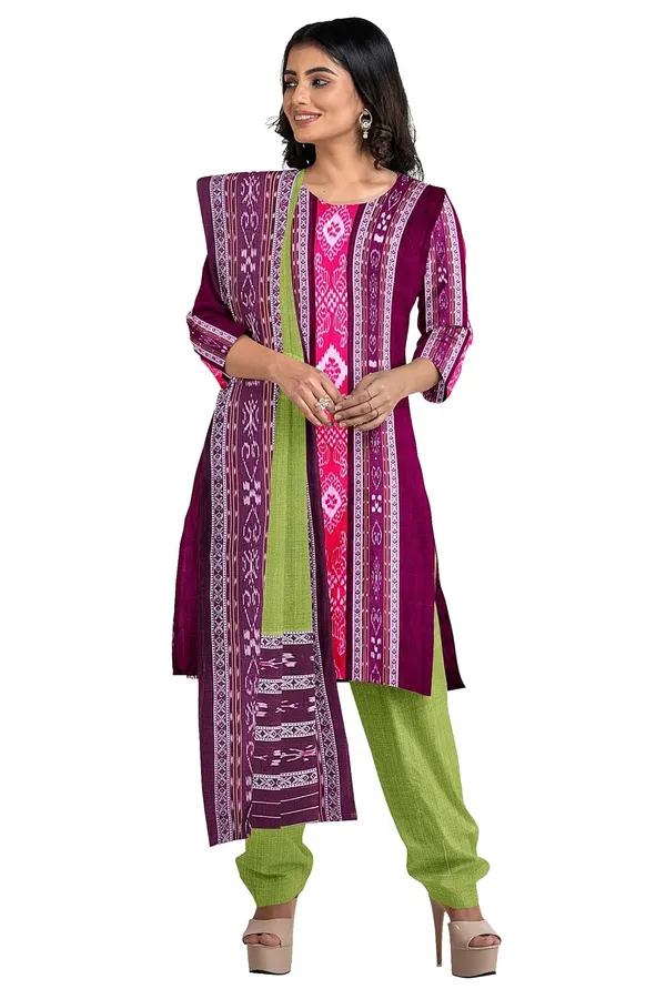 Multicolor_Pure_Cotton_Sambalpuri_Handloom_Dress_Material_With_Dupatta_Bottom_Wear_3_Piece_Set