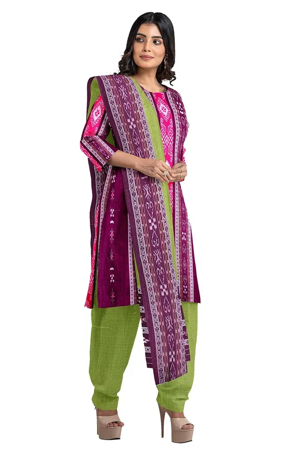 Multicolor_Pure_Cotton_Sambalpuri_Handloom_Dress_Material_With_Dupatta_Bottom_Wear_3_Piece_Set