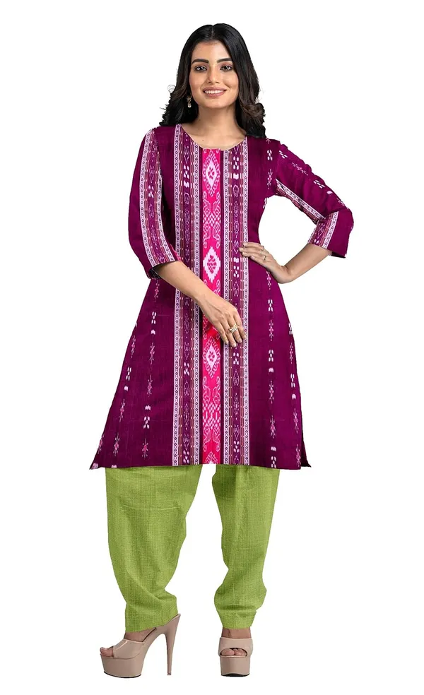 Multicolor_Pure_Cotton_Sambalpuri_Handloom_Dress_Material_With_Dupatta_Bottom_Wear_3_Piece_Set