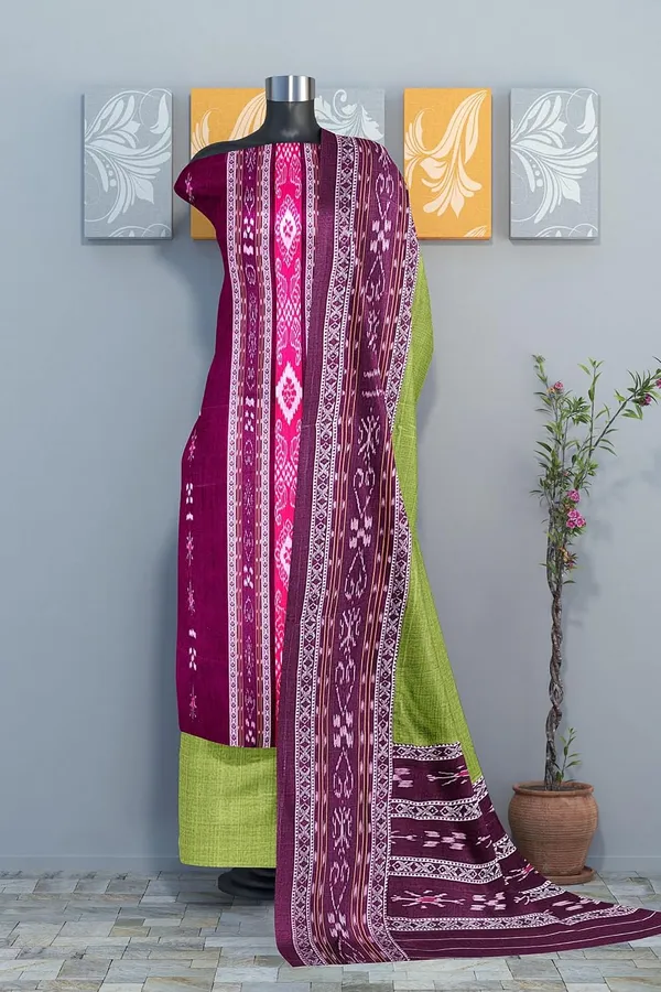 Multicolor_Pure_Cotton_Sambalpuri_Handloom_Dress_Material_With_Dupatta_Bottom_Wear_3_Piece_Set