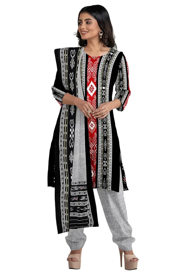 Multicolor_Pure_Cotton_Sambalpuri_Handloom_Dress_Material_With_Dupatta_Bottom_Wear_3_Piece_Set