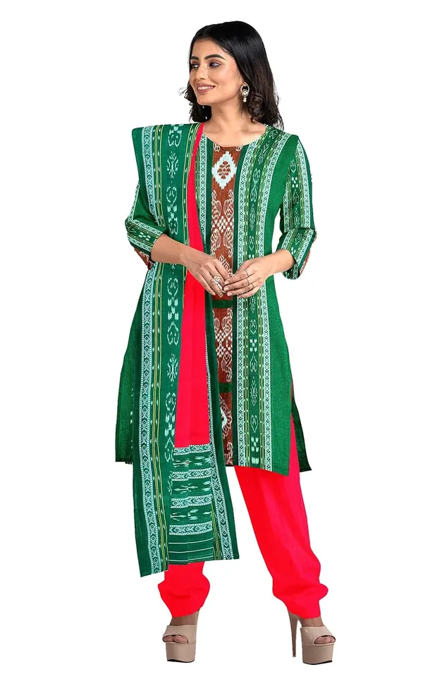 Multicolor_Pure_Cotton_Sambalpuri_Handloom_Dress_Material_With_Dupatta_Bottom_Wear_3_Piece_Set