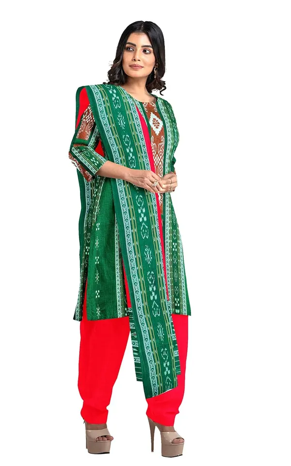 Multicolor_Pure_Cotton_Sambalpuri_Handloom_Dress_Material_With_Dupatta_Bottom_Wear_3_Piece_Set