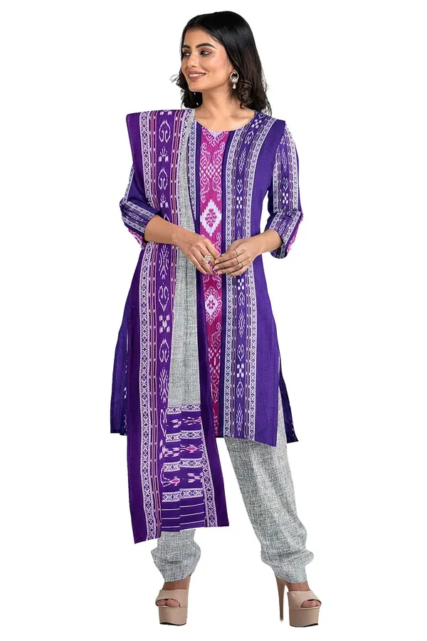 Multicolor_Pure_Cotton_Sambalpuri_Handloom_Dress_Material_With_Dupatta_Bottom_Wear_3_Piece_Set