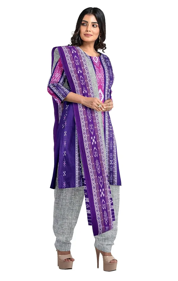Multicolor_Pure_Cotton_Sambalpuri_Handloom_Dress_Material_With_Dupatta_Bottom_Wear_3_Piece_Set