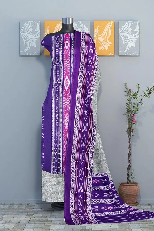 Multicolor_Pure_Cotton_Sambalpuri_Handloom_Dress_Material_With_Dupatta_Bottom_Wear_3_Piece_Set