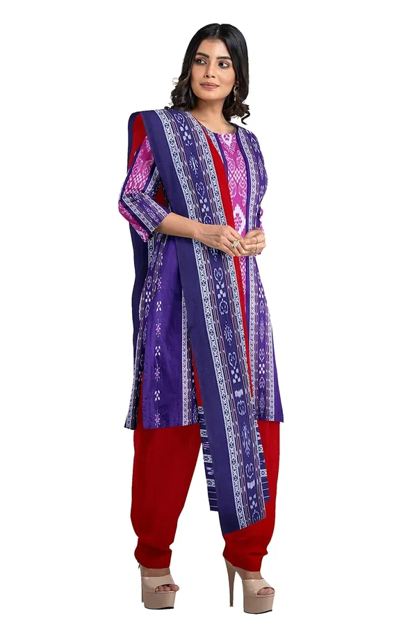 Multicolor_Pure_Cotton_Sambalpuri_Handloom_Dress_Material_With_Dupatta_Bottom_Wear_3_Piece_Set