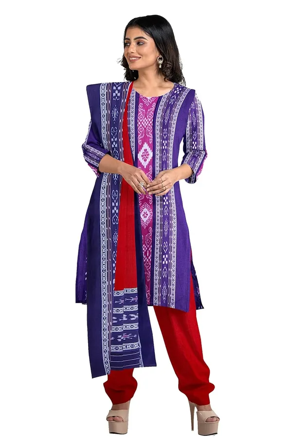 Multicolor_Pure_Cotton_Sambalpuri_Handloom_Dress_Material_With_Dupatta_Bottom_Wear_3_Piece_Set