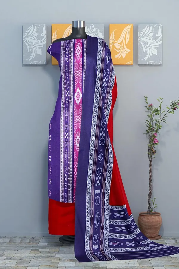 Multicolor_Pure_Cotton_Sambalpuri_Handloom_Dress_Material_With_Dupatta_Bottom_Wear_3_Piece_Set