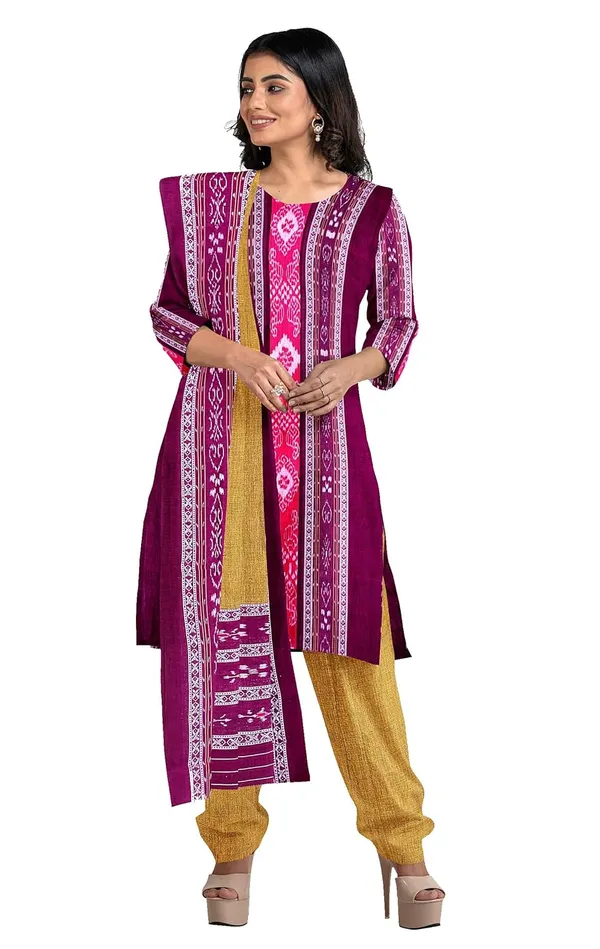 Multicolor_Pure_Cotton_Sambalpuri_Handloom_Dress_Material_With_Dupatta_Bottom_Wear_3_Piece_Set