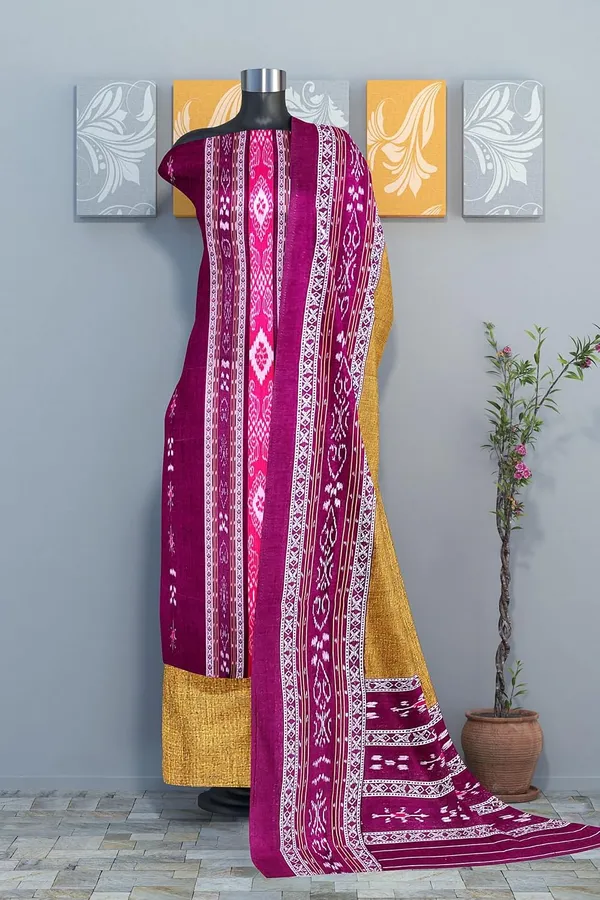 Multicolor_Pure_Cotton_Sambalpuri_Handloom_Dress_Material_With_Dupatta_Bottom_Wear_3_Piece_Set