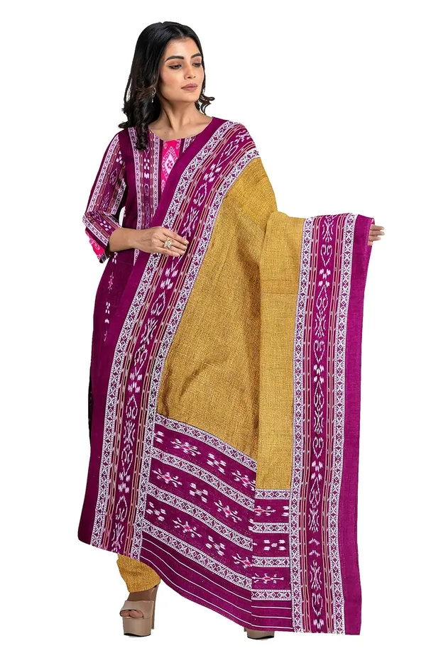 Multicolor_Pure_Cotton_Sambalpuri_Handloom_Dress_Material_With_Dupatta_Bottom_Wear_3_Piece_Set