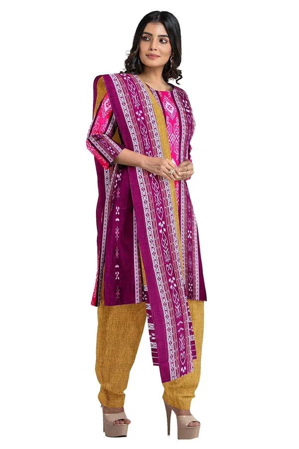 Multicolor_Pure_Cotton_Sambalpuri_Handloom_Dress_Material_With_Dupatta_Bottom_Wear_3_Piece_Set