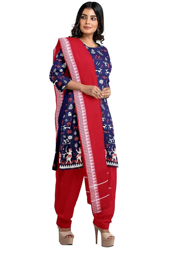 Multicolor_Pure_Cotton_Sambalpuri_Handloom_Dress_Material_With_Dupatta_Bottom_Wear_3_Piece_Set