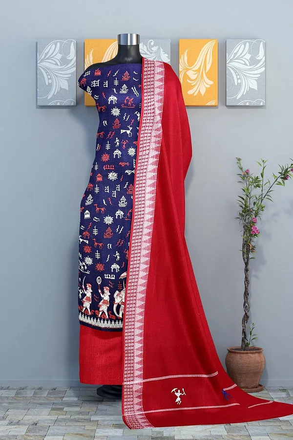 Multicolor_Pure_Cotton_Sambalpuri_Handloom_Dress_Material_With_Dupatta_Bottom_Wear_3_Piece_Set