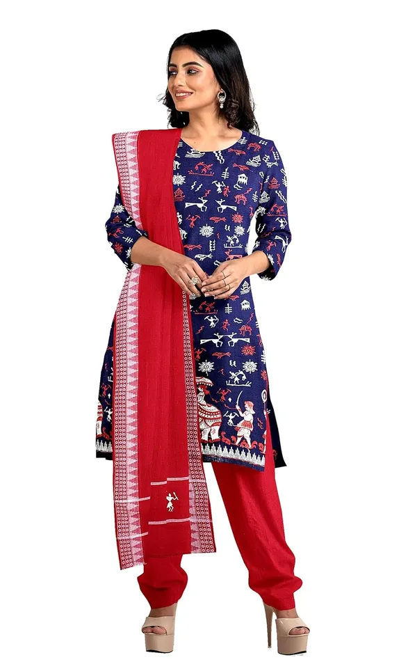Multicolor_Pure_Cotton_Sambalpuri_Handloom_Dress_Material_With_Dupatta_Bottom_Wear_3_Piece_Set