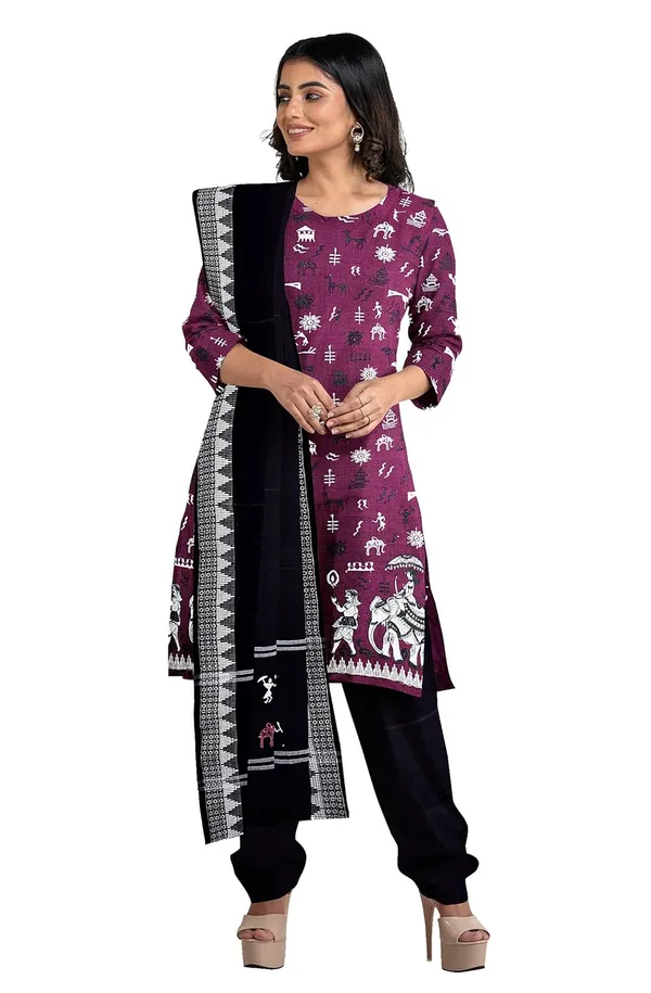 Multicolor_Pure_Cotton_Sambalpuri_Handloom_Dress_Material_With_Dupatta_Bottom_Wear_3_Piece_Set