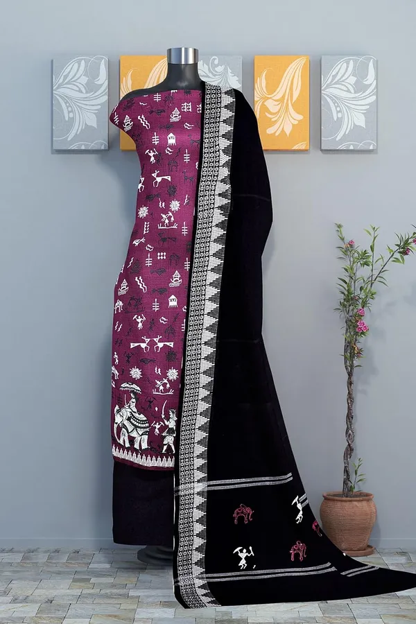 Multicolor_Pure_Cotton_Sambalpuri_Handloom_Dress_Material_With_Dupatta_Bottom_Wear_3_Piece_Set