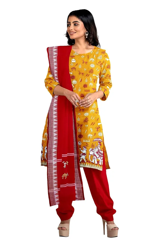 Multicolor_Pure_Cotton_Sambalpuri_Handloom_Dress_Material_With_Dupatta_Bottom_Wear_3_Piece_Set