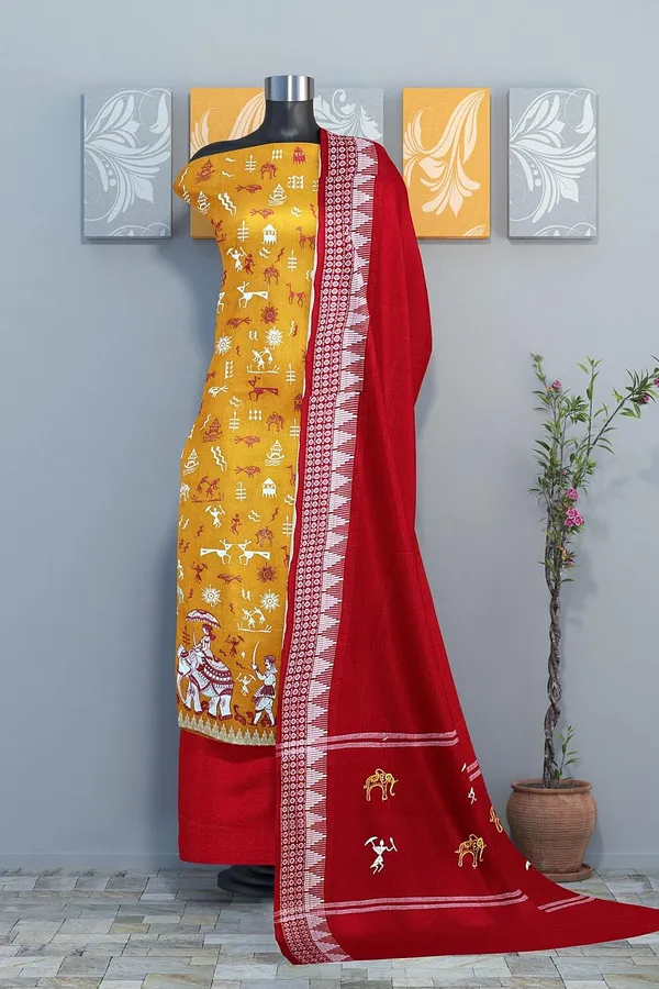 Multicolor_Pure_Cotton_Sambalpuri_Handloom_Dress_Material_With_Dupatta_Bottom_Wear_3_Piece_Set