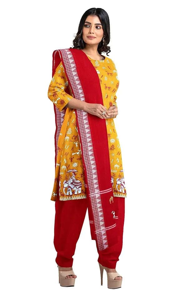 Multicolor_Pure_Cotton_Sambalpuri_Handloom_Dress_Material_With_Dupatta_Bottom_Wear_3_Piece_Set