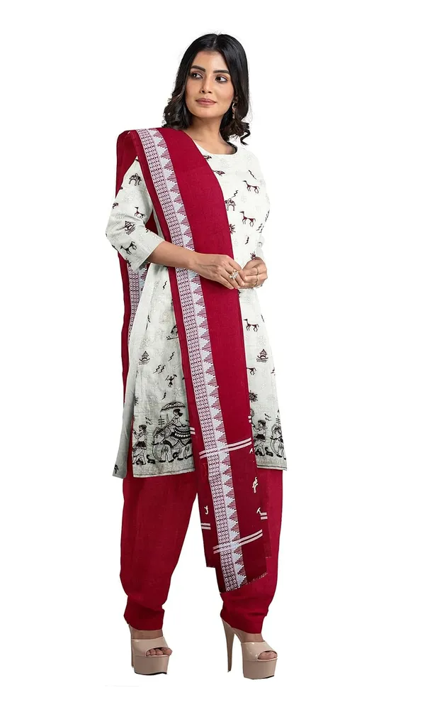 Multicolor_Pure_Cotton_Sambalpuri_Handloom_Dress_Material_With_Dupatta_Bottom_Wear_3_Piece_Set
