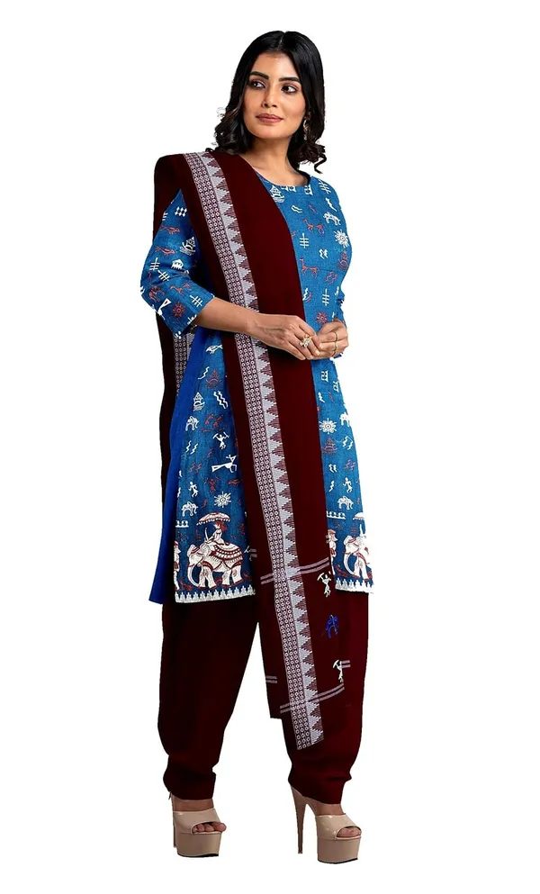Multicolor_Pure_Cotton_Sambalpuri_Handloom_Dress_Material_With_Dupatta_Bottom_Wear_3_Piece_Set