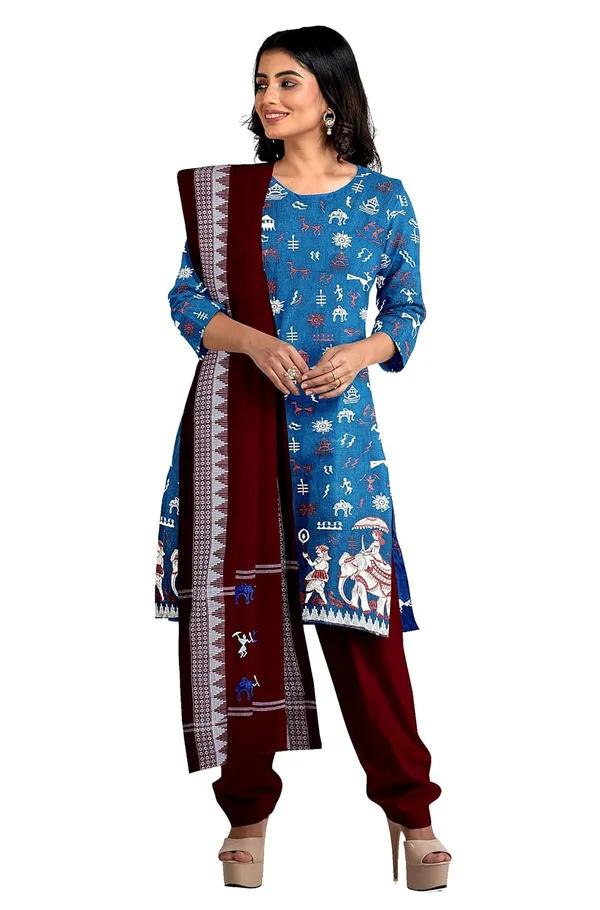 Multicolor_Pure_Cotton_Sambalpuri_Handloom_Dress_Material_With_Dupatta_Bottom_Wear_3_Piece_Set