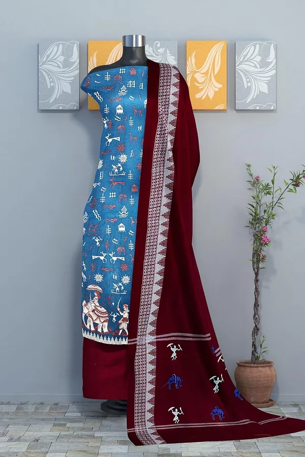 Multicolor_Pure_Cotton_Sambalpuri_Handloom_Dress_Material_With_Dupatta_Bottom_Wear_3_Piece_Set