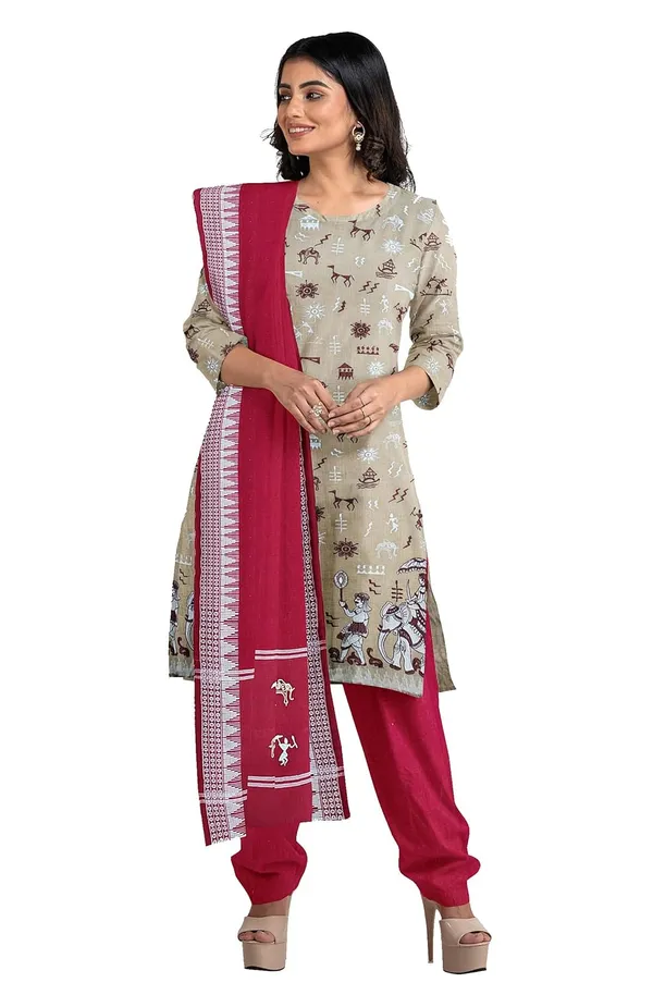 Multicolor_Pure_Cotton_Sambalpuri_Handloom_Dress_Material_With_Dupatta_Bottom_Wear_3_Piece_Set