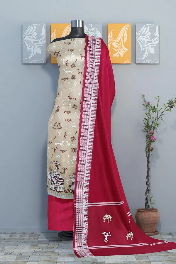 Multicolor_Pure_Cotton_Sambalpuri_Handloom_Dress_Material_With_Dupatta_Bottom_Wear_3_Piece_Set