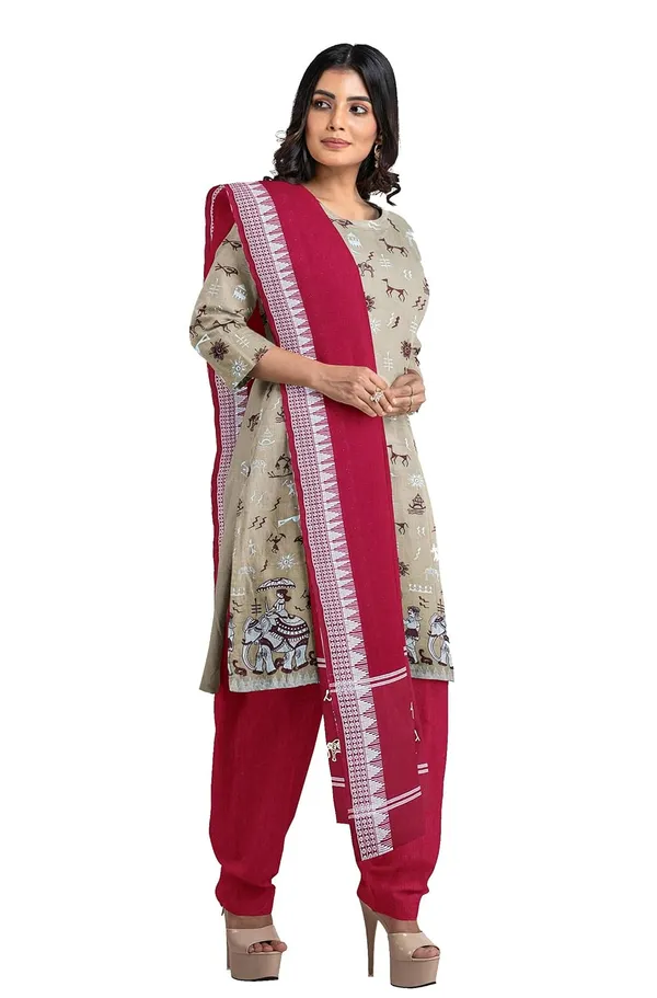 Multicolor_Pure_Cotton_Sambalpuri_Handloom_Dress_Material_With_Dupatta_Bottom_Wear_3_Piece_Set