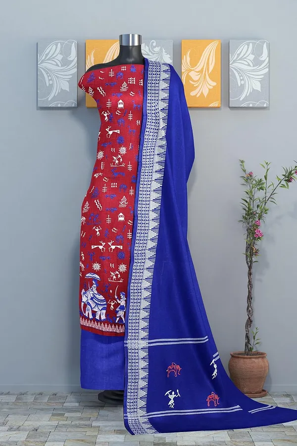 Multicolor_Pure_Cotton_Sambalpuri_Handloom_Dress_Material_With_Dupatta_Bottom_Wear_3_Piece_Set