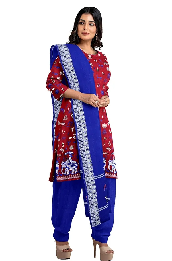 Multicolor_Pure_Cotton_Sambalpuri_Handloom_Dress_Material_With_Dupatta_Bottom_Wear_3_Piece_Set