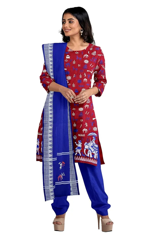 Multicolor_Pure_Cotton_Sambalpuri_Handloom_Dress_Material_With_Dupatta_Bottom_Wear_3_Piece_Set