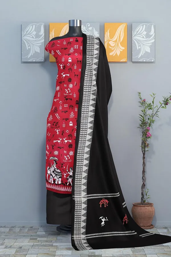 Multicolor_Pure_Cotton_Sambalpuri_Handloom_Dress_Material_With_Dupatta_Bottom_Wear_3_Piece_Set
