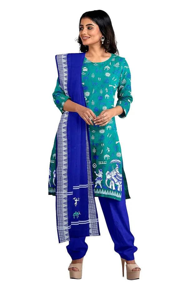 Multicolor_Pure_Cotton_Sambalpuri_Handloom_Dress_Material_With_Dupatta_Bottom_Wear_3_Piece_Set