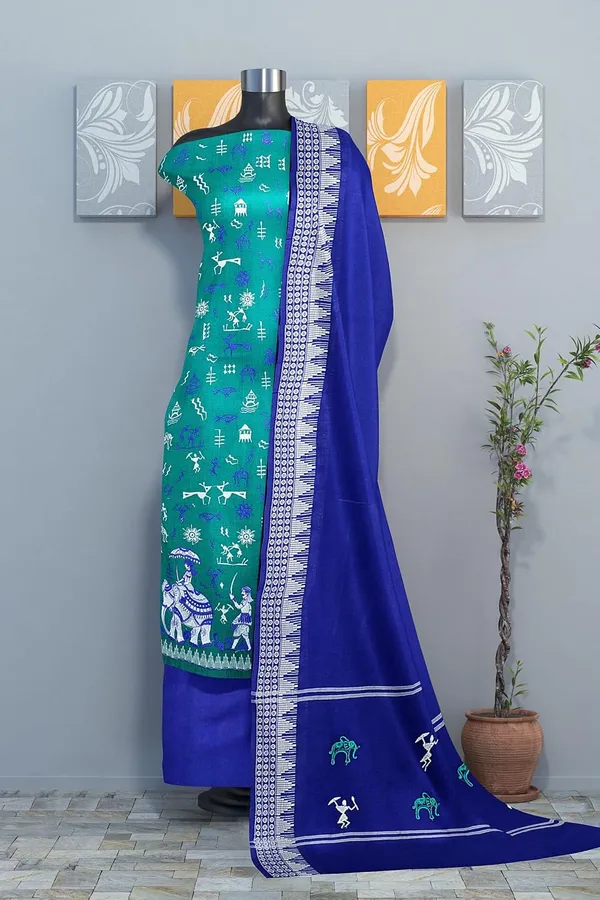 Multicolor_Pure_Cotton_Sambalpuri_Handloom_Dress_Material_With_Dupatta_Bottom_Wear_3_Piece_Set
