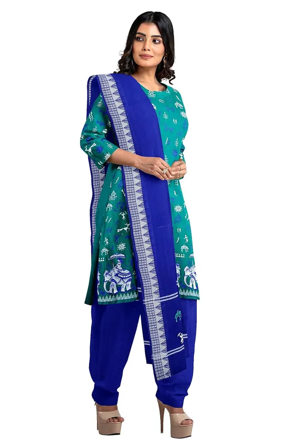 Multicolor_Pure_Cotton_Sambalpuri_Handloom_Dress_Material_With_Dupatta_Bottom_Wear_3_Piece_Set